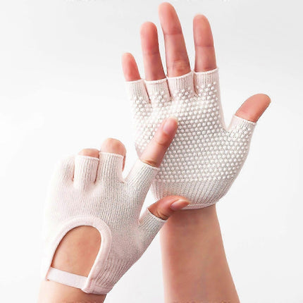 Breathable Half-Finger Pilates Gloves – Non-Slip Gym Gloves for Women, Elastic Cotton Blend Fitness Gloves for Cycling, Dancing & Workout White