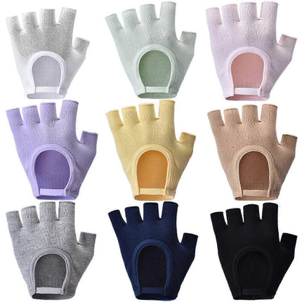 Breathable Half-Finger Pilates Gloves – Non-Slip Gym Gloves for Women, Elastic Cotton Blend Fitness Gloves for Cycling, Dancing & Workout Gray