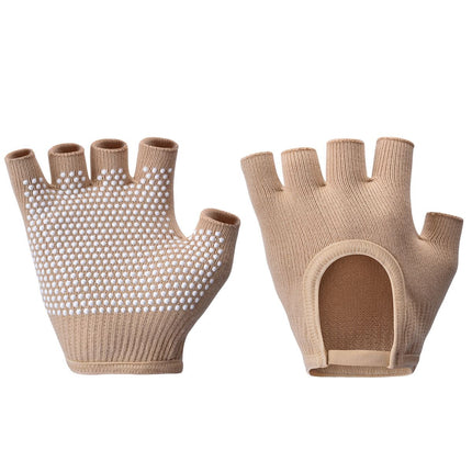 Breathable Half-Finger Pilates Gloves – Non-Slip Gym Gloves for Women, Elastic Cotton Blend Fitness Gloves for Cycling, Dancing & Workout Beige