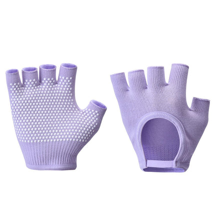 Breathable Half-Finger Pilates Gloves – Non-Slip Gym Gloves for Women, Elastic Cotton Blend Fitness Gloves for Cycling, Dancing & Workout Purple