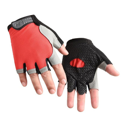 Gym Gloves Half Finger Breathable Anti-Slip Fitness Workout Training Gloves with Palm Padding for Weightlifting Cycling - Red XL