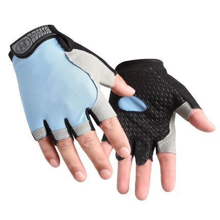 Gym Gloves Half Finger Breathable Anti-Slip Fitness Workout Training Gloves with Palm Padding for Weightlifting Cycling - Light Blue XL