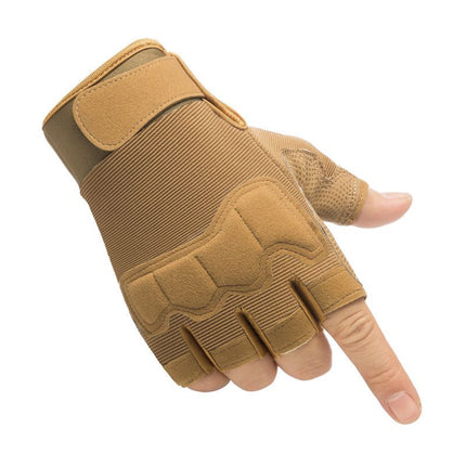 Half Finger Tactical Gloves for Men & Women, Anti-Slip Fingerless Gym Workout Training Gloves for Cycling, Hiking, Climbing and Outdoor Sports - Khaki L