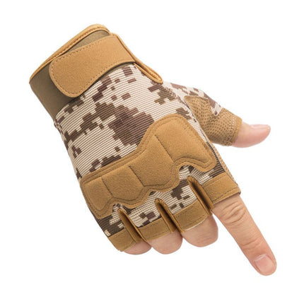 Half Finger Tactical Gloves for Men & Women, Anti-Slip Fingerless Gym Workout Training Gloves for Cycling, Hiking, Climbing and Outdoor Sports - Khaki Camouflage L
