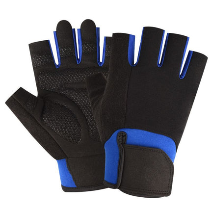 Half Finger Gym Gloves for Men & Women, Anti-Slip Weightlifting Workout Gloves with Padded Palm, Breathable Wrist Support - Blue L