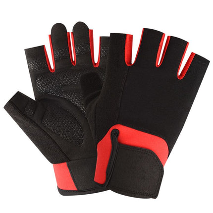Half Finger Gym Gloves for Men & Women, Anti-Slip Weightlifting Workout Gloves with Padded Palm, Breathable Wrist Support - Red L