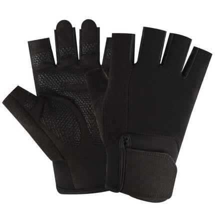 Half Finger Gym Gloves for Men & Women, Anti-Slip Weightlifting Workout Gloves with Padded Palm, Breathable Wrist Support - Black M