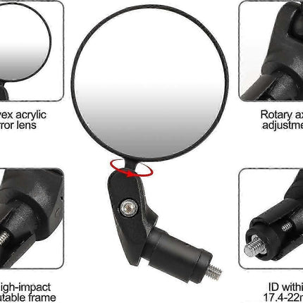 Bicycle Mirrors, 360 Adjustable High Definition Convex Handlebar Mirror Bicycle Mirror for Road Mountain Bike Motorbike Bicycle (2 Pieces)