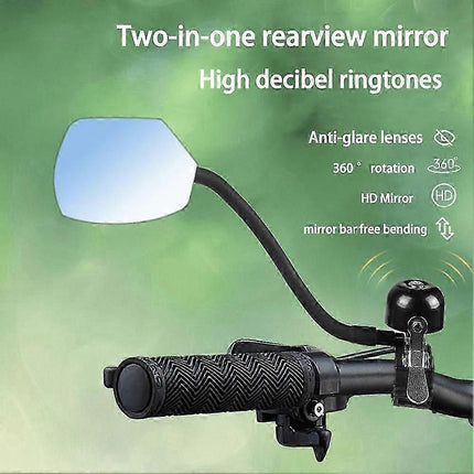 2PCS Bicycle Rear View Mirror with Bell 360°Adjustable Bike Handlebar Mirror for MTB Road Bike Scooter 27-33mm Handlebars