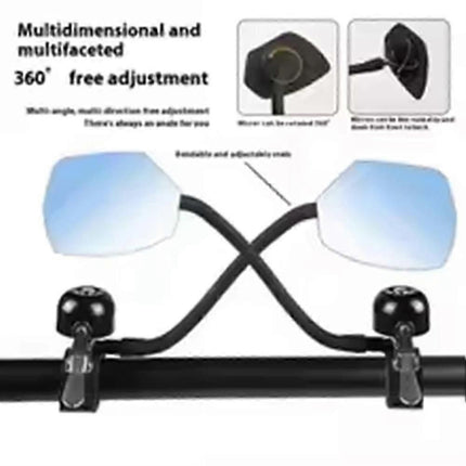 2PCS Bicycle Rear View Mirror with Bell 360°Adjustable Bike Handlebar Mirror for MTB Road Bike Scooter 27-33mm Handlebars