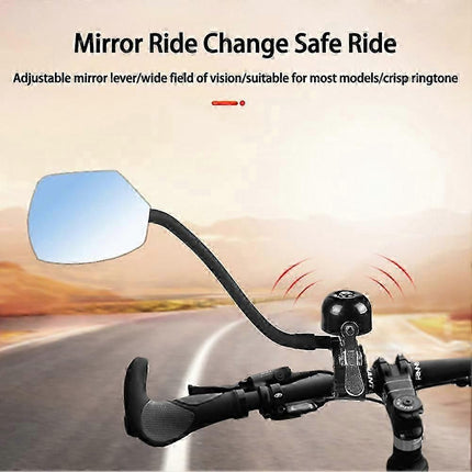 2PCS Bicycle Rear View Mirror with Bell 360°Adjustable Bike Handlebar Mirror for MTB Road Bike Scooter 27-33mm Handlebars
