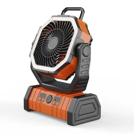Portable Camping Fan with Light Large Capacity Outdoor Rechargeable Tent Fan - Orange