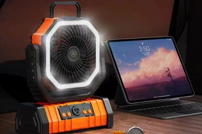 Portable Camping Fan with Light Large Capacity Outdoor Rechargeable Tent Fan – product detail