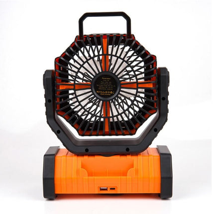 Portable Camping Fan with Light Large Capacity Outdoor Rechargeable Tent Fan - Orange