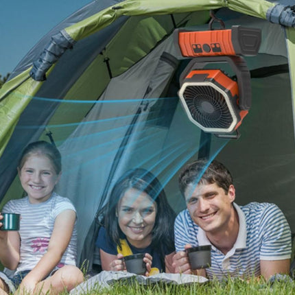 Portable Camping Fan with Light Large Capacity Outdoor Rechargeable Tent Fan - Orange