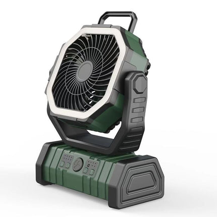 Portable Camping Fan with Light Large Capacity Outdoor Rechargeable Tent Fan - Army Green