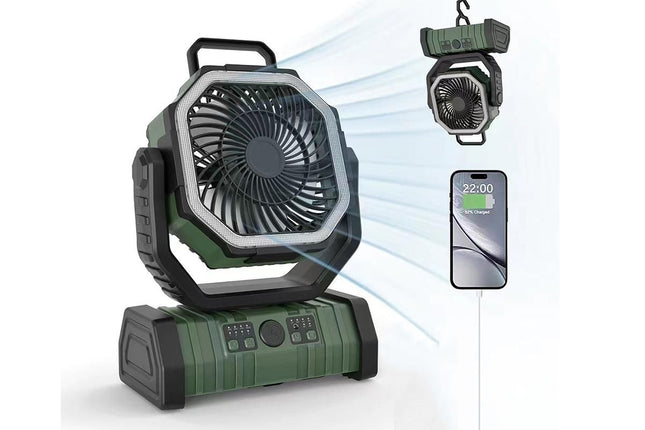 Portable Camping Fan with Light Large Capacity Outdoor Rechargeable Tent Fan – product detail