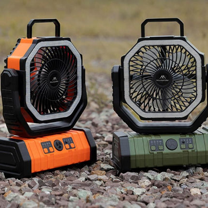 Portable Camping Fan with Light Large Capacity Outdoor Rechargeable Tent Fan - Army Green