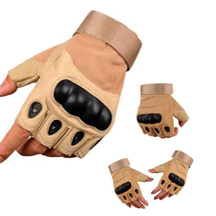 Men Half Finger Gloves Army Military Fingerless Combat Outdoor Tactical Gloves -Brown / L