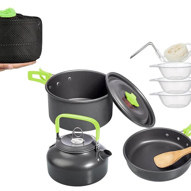 10Pcs Camping Cookware Mess Kit for Outdoor Camping Hiking Picnic -Green
