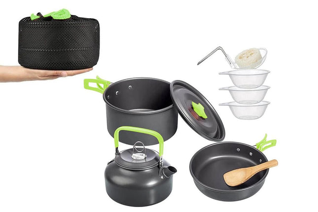 10Pcs Camping Cookware Mess Kit for Outdoor Camping Hiking Picnic -Green V1308-DSZKI-22-1