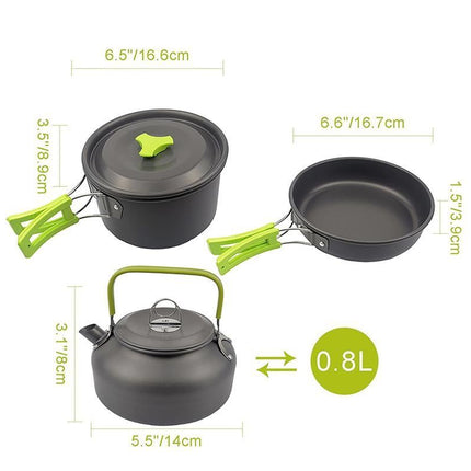 10Pcs Camping Cookware Mess Kit for Outdoor Camping Hiking Picnic -Green