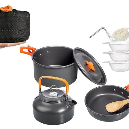 10Pcs Camping Cookware Mess Kit for Outdoor Camping Hiking Picnic -Orange