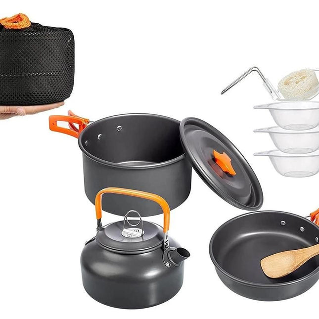 10Pcs Camping Cookware Mess Kit for Outdoor Camping Hiking Picnic -Orange