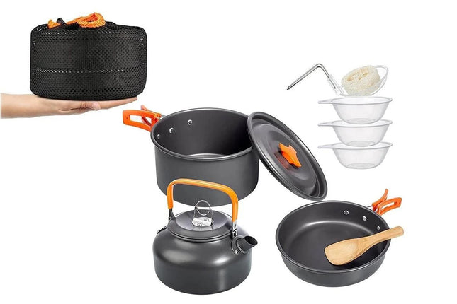 10Pcs Camping Cookware Mess Kit for Outdoor Camping Hiking Picnic -Orange V1308-DSZKI-22-2