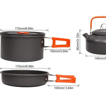 10Pcs Camping Cookware Mess Kit for Outdoor Camping Hiking Picnic -Orange