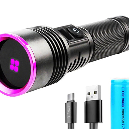 365nm Black Light UV Flashlight With LCD Display Rechargeable Torch Lamp