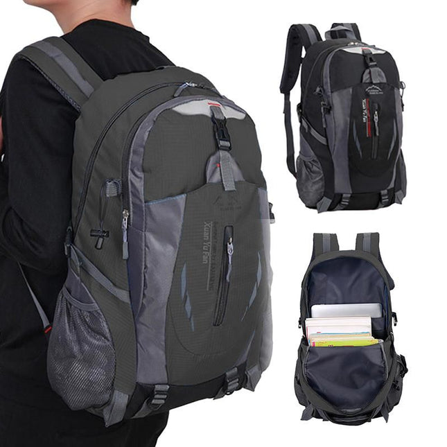 Water-resistant Hiking Backpack Travel Camping Nylon Outdoor Bag for Men and Women -Black