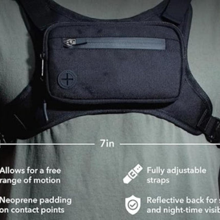 Water Resistant Running Vest Chest Pack Phone Holder for Running Lightweight Training Pack with Reflective Detail - Black