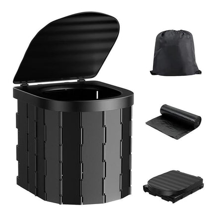 Portable Camping Toilet Folding Toilet for Adults with Lid -Black