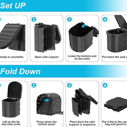 Portable Camping Toilet Folding Toilet for Adults with Lid -Black