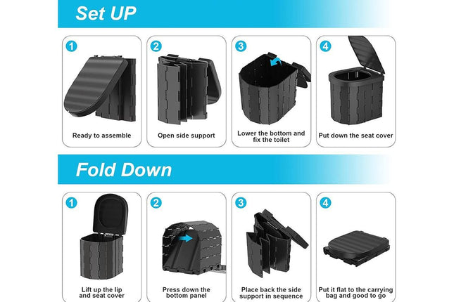 Portable Camping Toilet Folding Toilet for Adults with Lid -Black – product detail