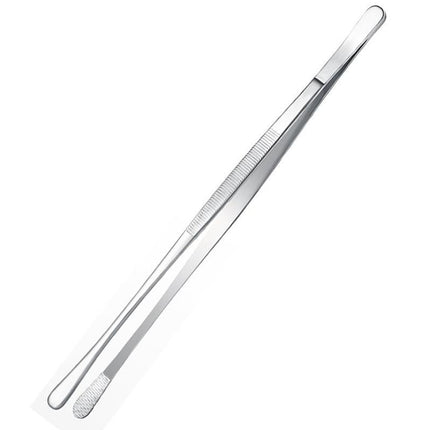 2 Pack 30cm BBQ Tongs Stainless Steel Round and Straight Head for Grilling Cooking - Silver