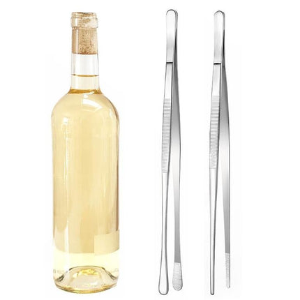2 Pack 30cm BBQ Tongs Stainless Steel Round and Straight Head for Grilling Cooking - Silver
