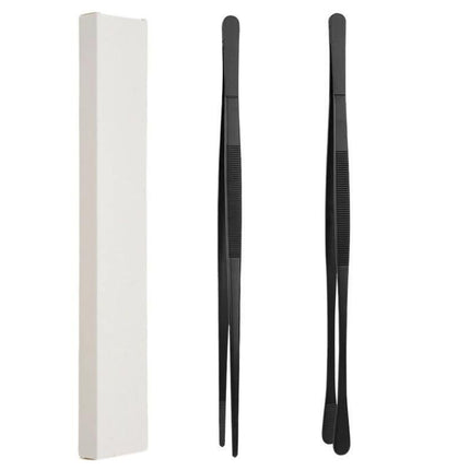 2 Pack 30cm BBQ Tongs Stainless Steel Round and Straight Head for Grilling Cooking - Black