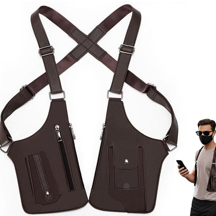 Outdoor Double Shoulder Armpit Bag with Multiple Pockets - Brown