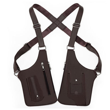 Outdoor Double Shoulder Armpit Bag with Multiple Pockets - Brown
