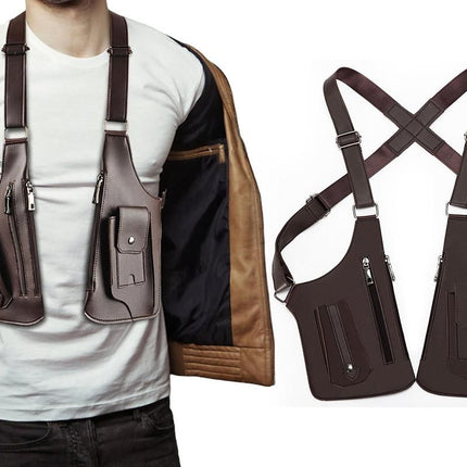 Outdoor Double Shoulder Armpit Bag with Multiple Pockets - Brown