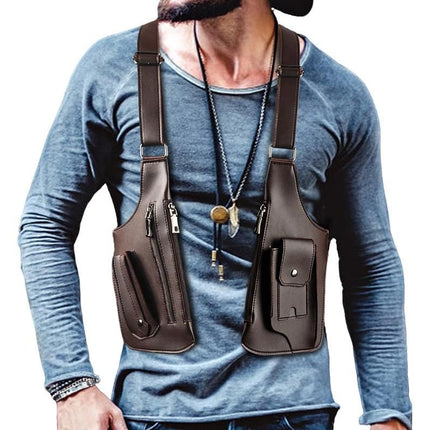 Outdoor Double Shoulder Armpit Bag with Multiple Pockets - Brown