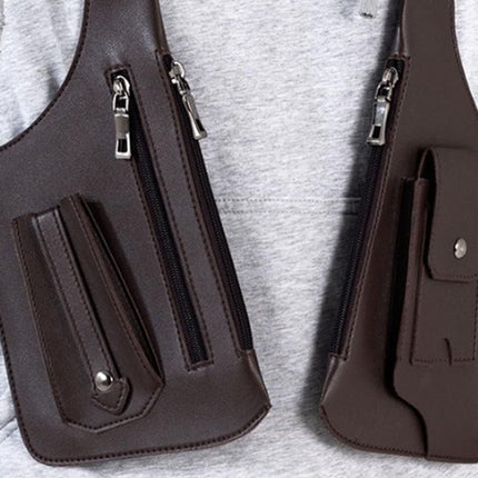 Outdoor Double Shoulder Armpit Bag with Multiple Pockets - Brown