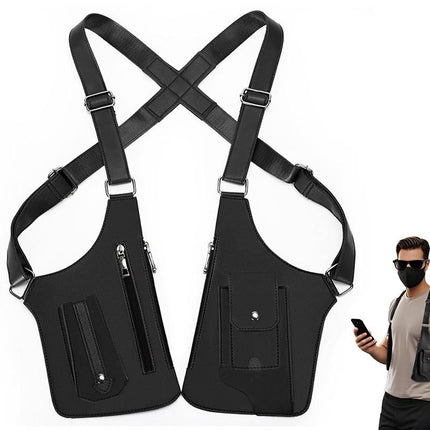 Outdoor Double Shoulder Armpit Bag with Multiple Pockets - Black