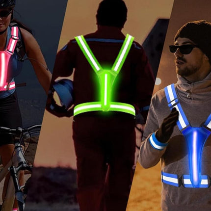 LED Reflective Vest Running Gear USB Rechargeable LED Light Up Vest High Visibility with Adjustable Waist and Shoulde for Night Walking Cycling, High Visibility Running Vest with Reflective Strips -Green