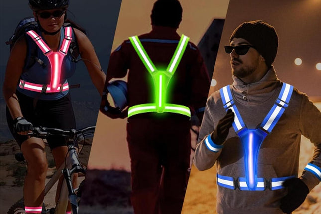 LED Reflective Vest Running Gear USB Rechargeable LED Light Up Vest High Visibility with Adjustable
