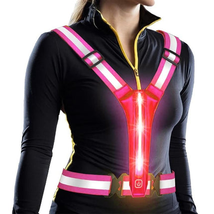 LED Reflective Vest Running Gear USB Rechargeable LED Light Up Vest High Visibility with Adjustable Waist and Shoulde for Night Walking Cycling, High Visibility Running Vest with Reflective Strips -Orange