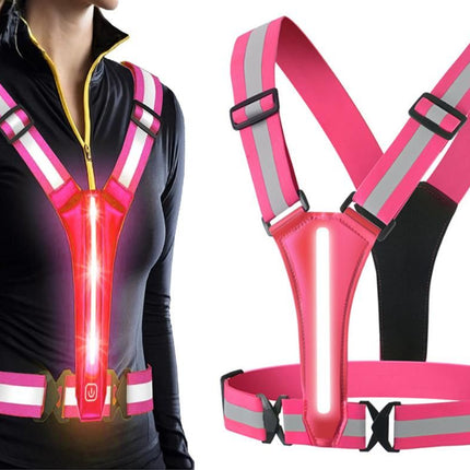 LED Reflective Vest Running Gear USB Rechargeable LED Light Up Vest High Visibility with Adjustable Waist and Shoulde for Night Walking Cycling, High Visibility Running Vest with Reflective Strips -Orange