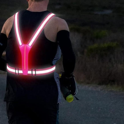 LED Reflective Vest Running Gear USB Rechargeable LED Light Up Vest High Visibility with Adjustable Waist and Shoulde for Night Walking Cycling, High Visibility Running Vest with Reflective Strips -Pink